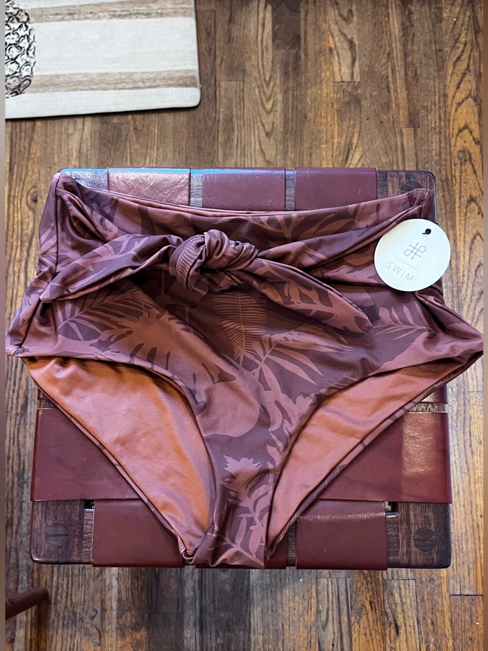 NWT Downeast Swim high waist bikini bottom with waist tie flattering sz L
